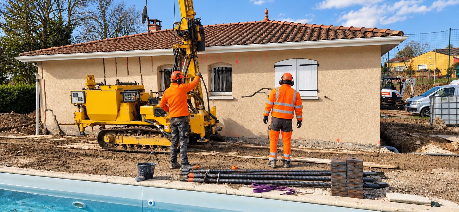 Foreuse de micropieux sur un chantier